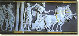 Andrea Sansovino e aiuti, Fregio in terracotta invetriata,   particolare del quinto pannello, L' ascesa del Carro del   Sole